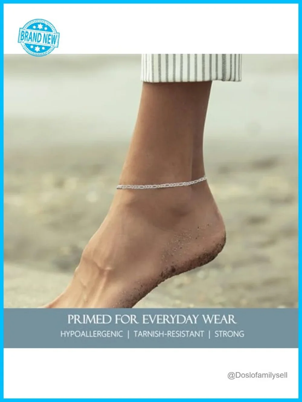 Solid 925 Sterling Silver Ankle Bracelet, Made in Italy, Waterproof